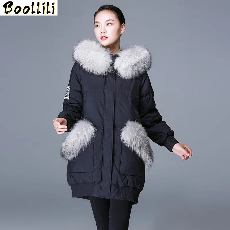 

Winter 90% Boollili White Duck Down Jacket Women Long Coat Fox Fur Collar Hooded Korean Puffy Warm Down Coats and Jackets