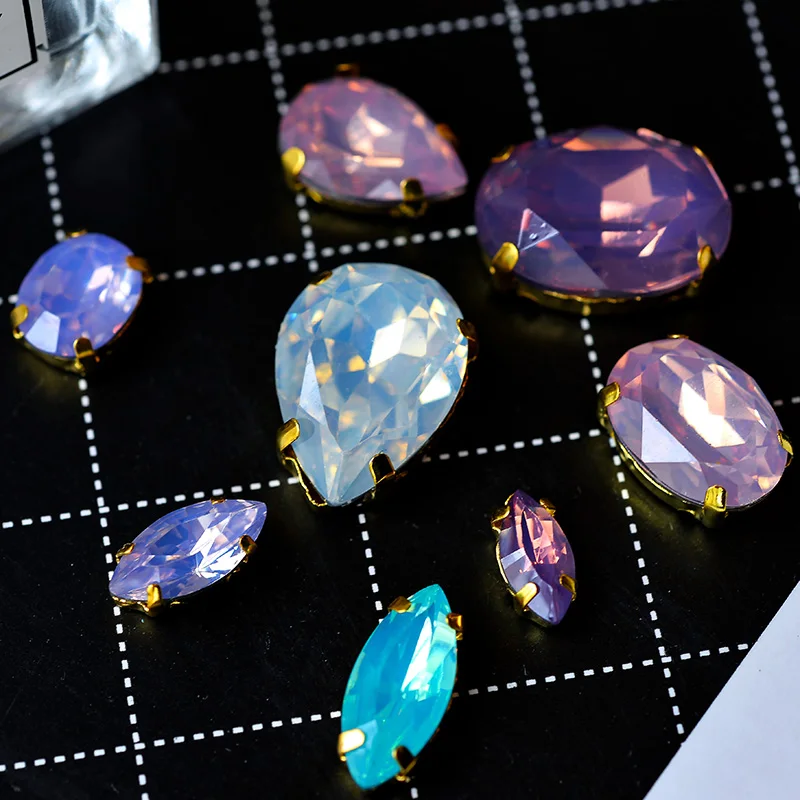 Shiny Super Quality Cheap Opal 12p Waterdrop Navette Oval Sew On Resin Rhinestones Diy/Clothing Jewelry Women Jean Wedding Dress