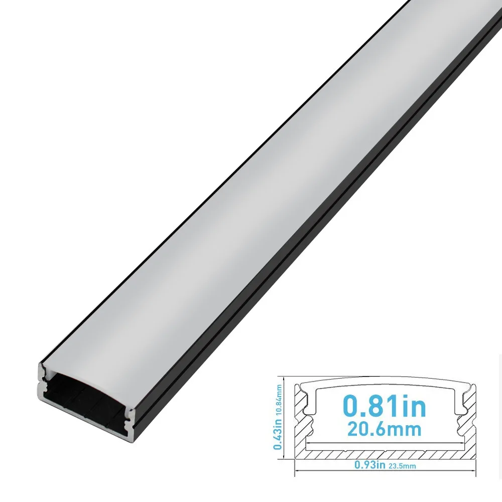 Imagem -02 - Perfil de Alumínio em Forma de u Prata ou Canal Preto 20 Peças 6.5ft 2m U04 Perfil de Alumínio com Cobertura Clara ou Leitosa para Instalação de Fita de Led 12 mm