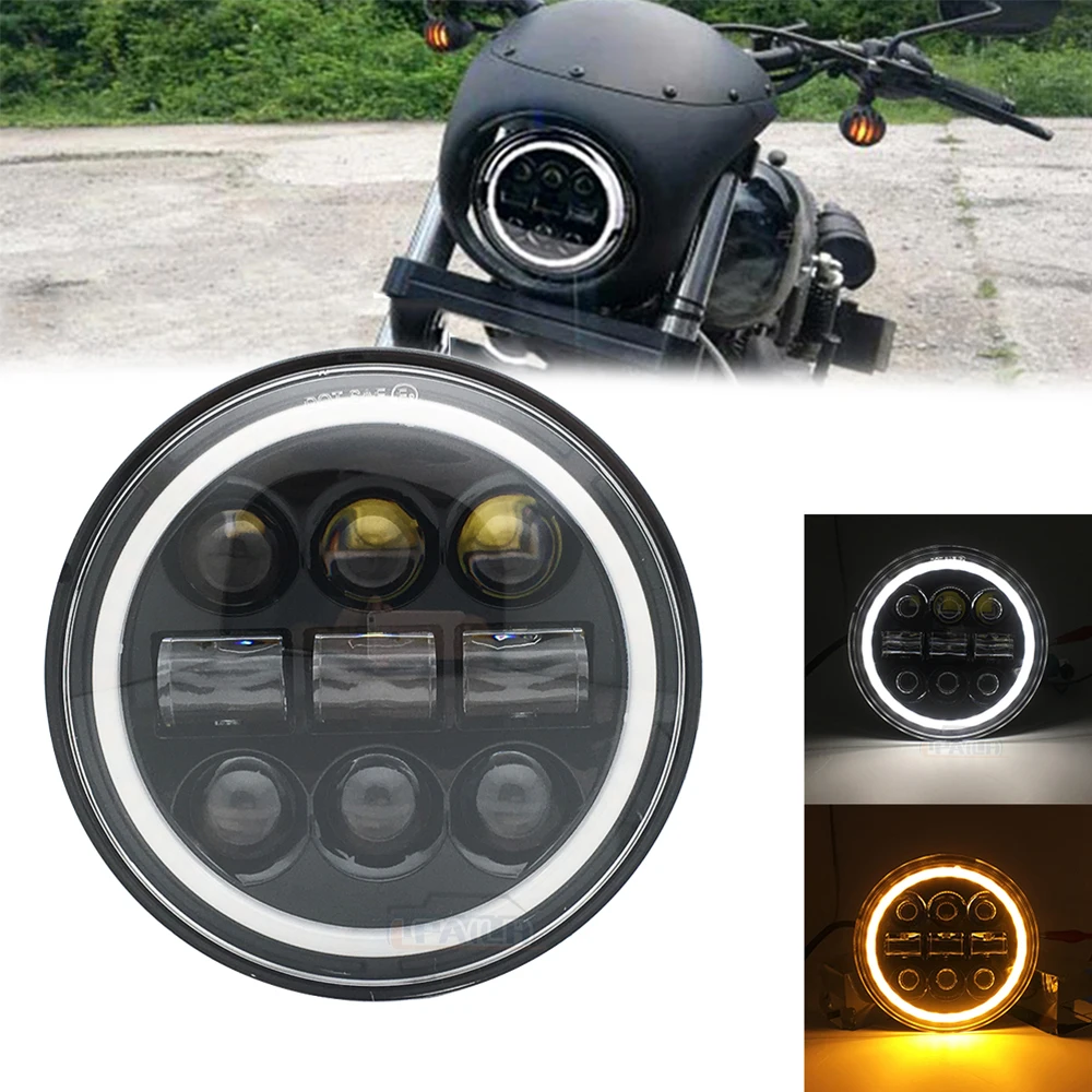 

1x 5.75 inch LED motorcycle Headlight Halo White DRL Angel eyes turn signal light For Sportster Iron 883 1200 Dyna Street Bob