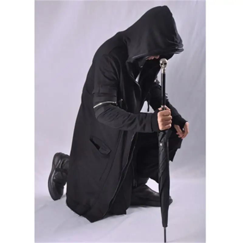 

Dark wind long coat over-the-knee robe personality double hooded hoodie Trench Coat Wizard Cape Coat plus size hoodies