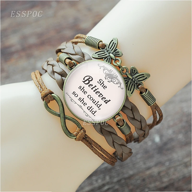 2 Styles Insipiring Quote Glass Cabochon Bracelet 