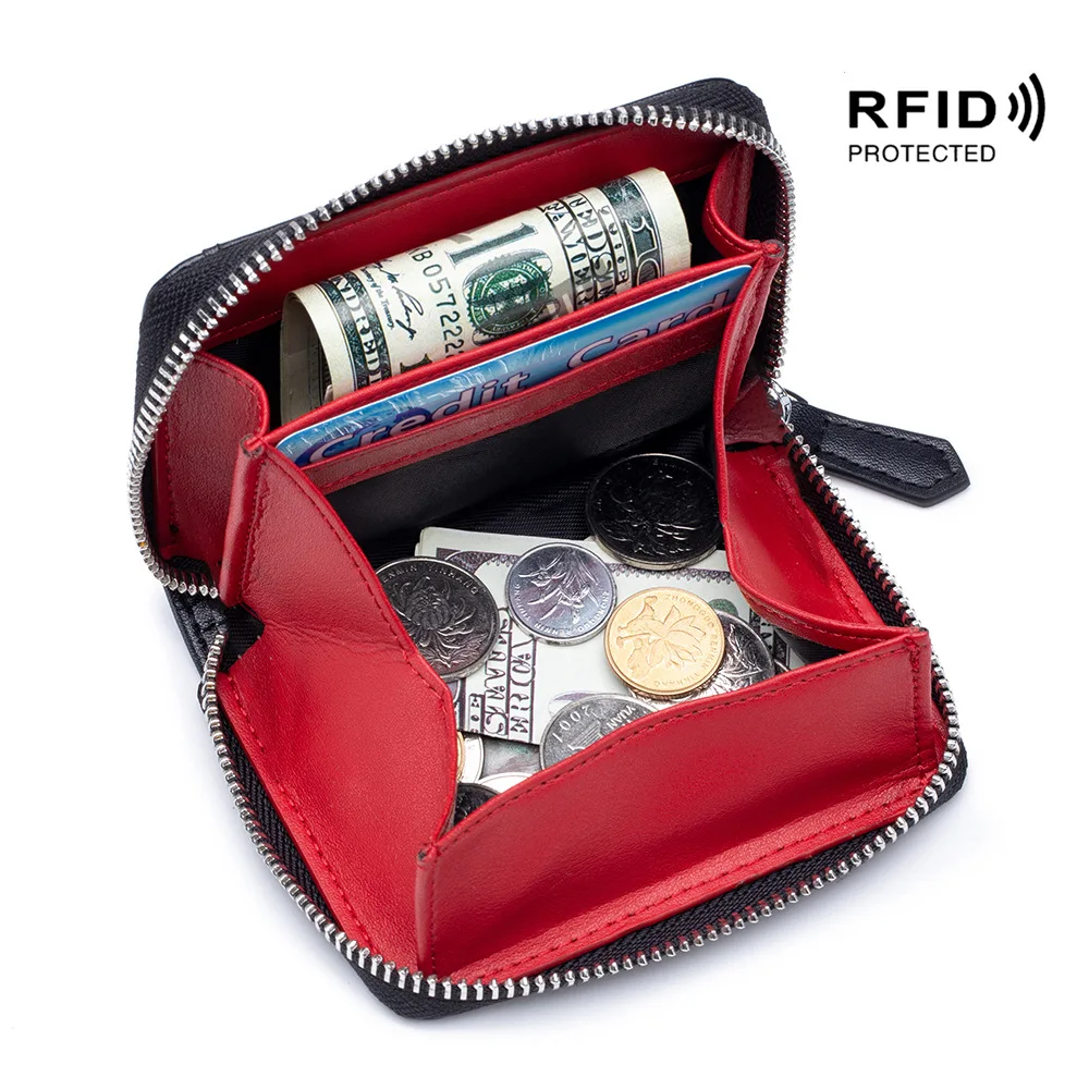 Fashion Genuine Leather Coin Purse Female Woman Cowhide Small Mini Wallet Rfid Short Wallets Change Storage Pocket Bag for Men