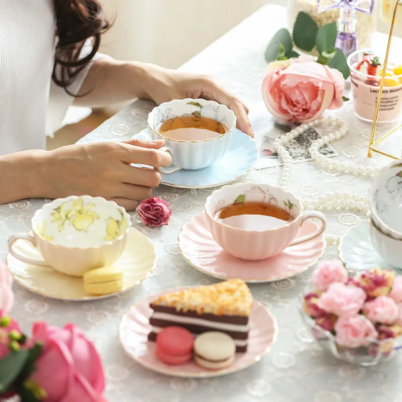 Pink Porcelain Coffee Cup and Saucer Set 200ML English Afternoon Tea Cup Set Breakfast Milk Cup Coffeeware Coffee Mug Ceramic