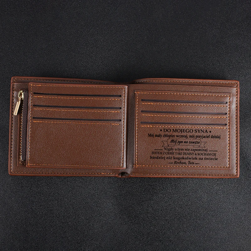 Engraving Picture Wallet DIY Customized Image Carving Text Men's  Short Slim Three Fold Leather Father's Day Zipper Coin Purse