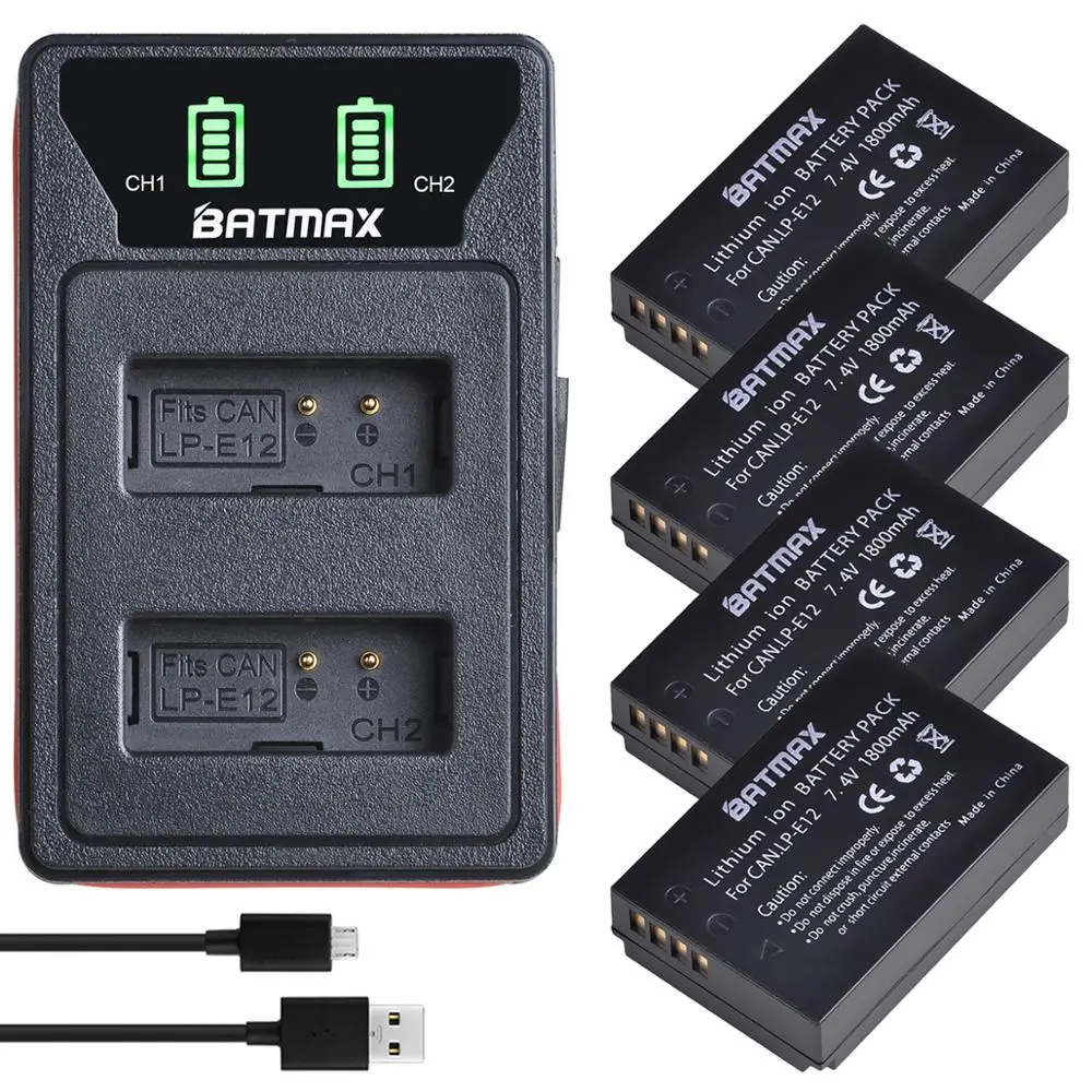 4szt 1800mAh LP-E12 LPE12 LP E12 Bateria do aparatu cyfrowego + wbudowana ładowarka USB LED do Canon 100D Kiss X7 SL1 M10 M50