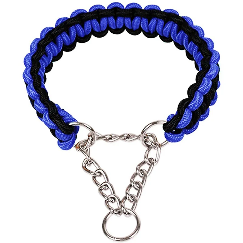 Wide Dog Collar Strong Nylon Rope Woven Limited Slip P Chain Collar for Medium Large Dogs German Shepherd Pit Bull Rottweiler