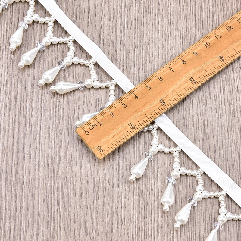 Apliques de perlas colgantes para decoración de boda, cadena de cuentas de costura blanca, adorno de borlas de encaje