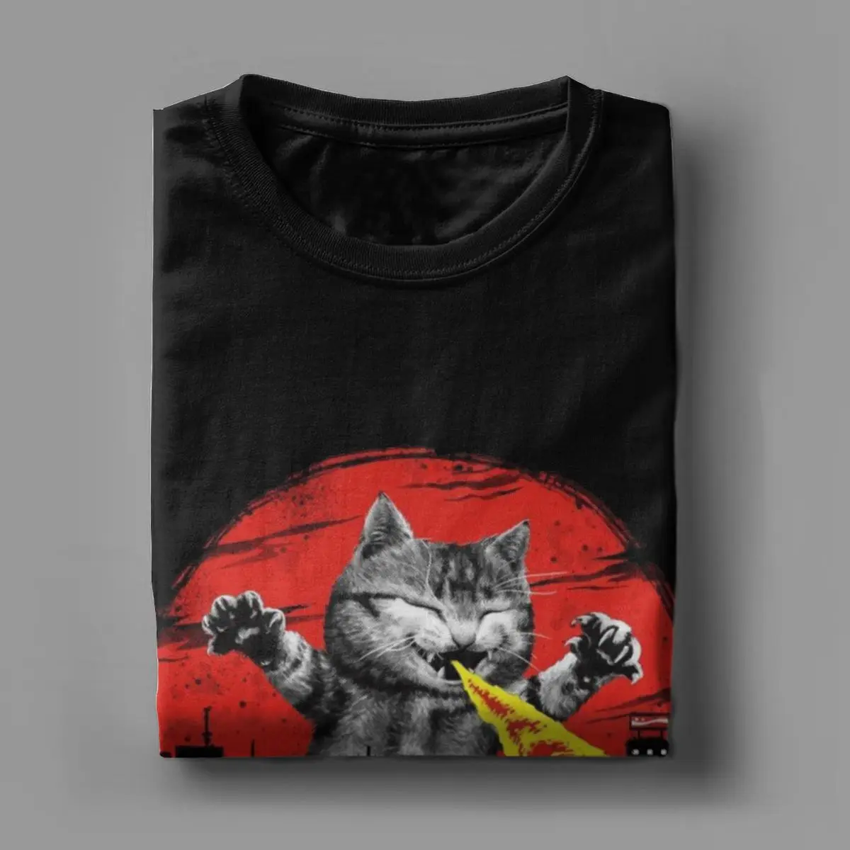 Catzilla Monster Cat Men T Shirt Japanese Kitten Lover Novelty Tees Short Sleeve Crew Neck T-Shirts Cotton Printed Tops