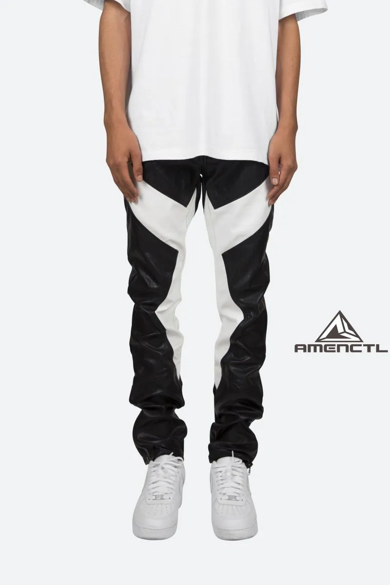 27-46 New 2024 Men's Clothing Fashion Singer Black and White Color Matching Casual Leather Pants Plus Size Costumes