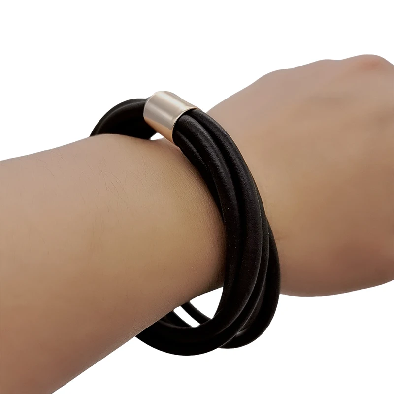

UKEBAY New Black Rubber Bangles For Women Gothic Bracelet Handmade Design Vintage Chain Gold Color Bead Jewelry Festival Bangles