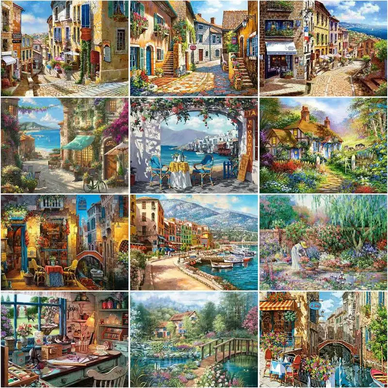 RUOPOTY pittura acrilica con numeri per adulti con cornice 60x75cm paesaggio di città immagine moderna di arte della parete con numeri per regalo