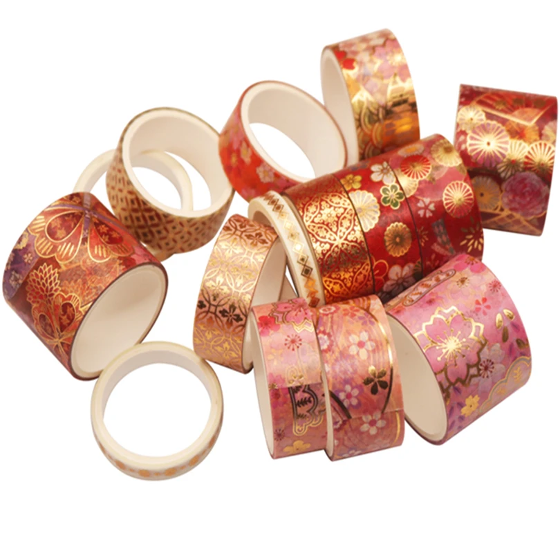 15 Pcs Washi Tape set stickers flower gold foil WashiTape scrapbooking Kawaii school papeleria Decoration Bronzing masking tape