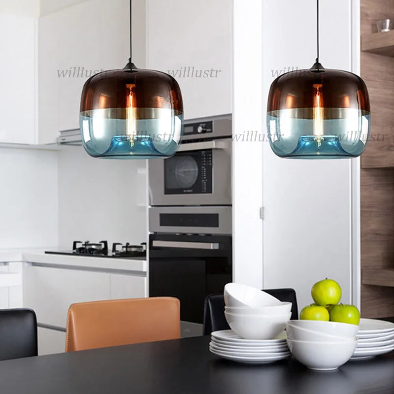 

Color Glass Pendant Lamp for Cafe Bistro Hotel Bar Shop Dining Room - Coffee Green Blue Ceiling Chandelier Suspension Hanging Li