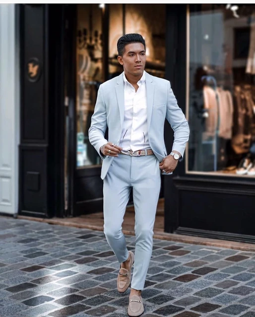 Kore k centik yaka kostum Homme erkekler Slim Fit smokin du un damat Terno Masculino Blazer 2 parca ceket pantolon AliExpress