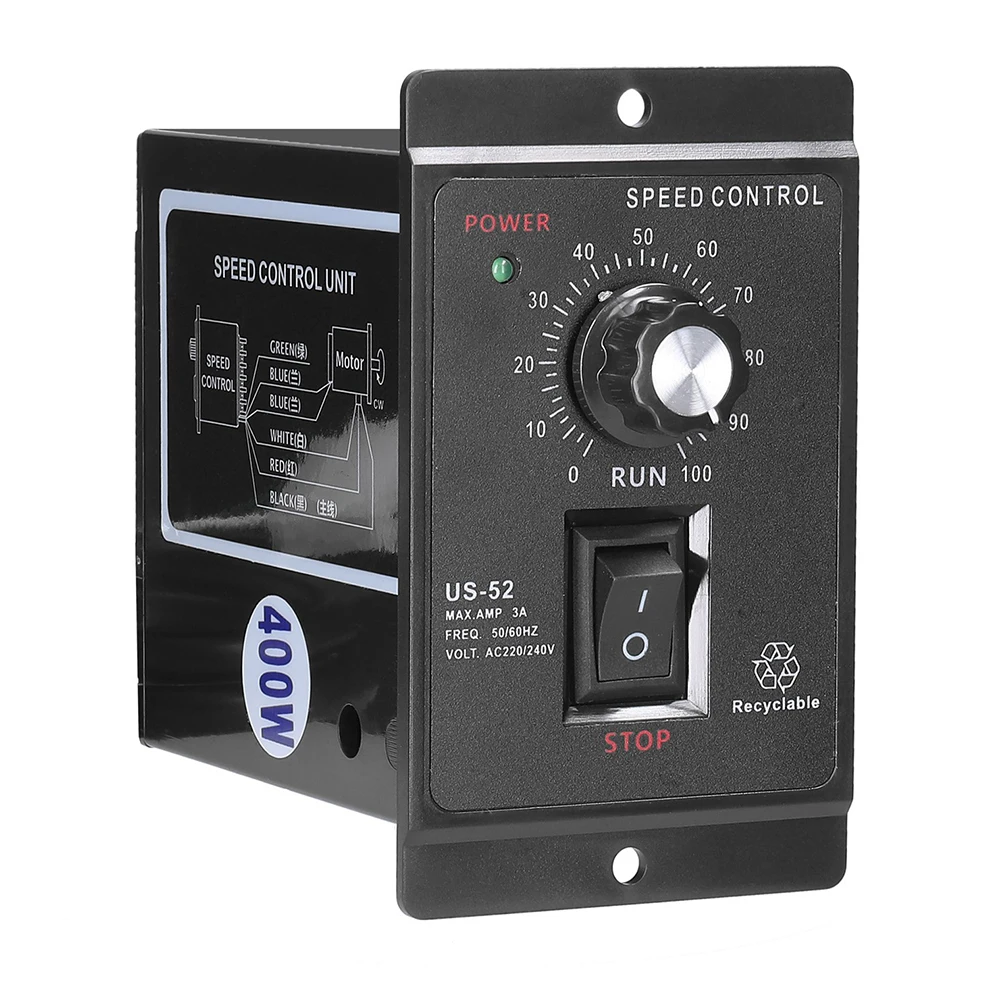 US-52 400W AC 220V 90-1400r/min 50Hz 90-1700r/min 60Hz Speed Controller AC Regulator Motor Control with Filter Capacitor