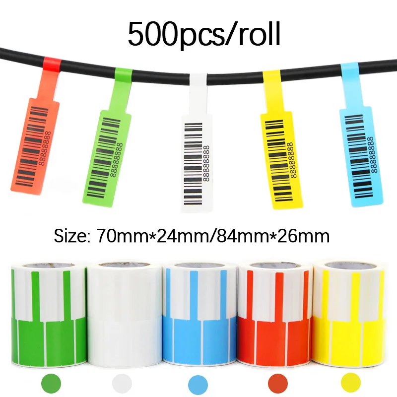 500Pcs/Roll Thermal Cable Label Stickers Waterproof Network Ethernet Cable Marker Organization Labels Tag Stickers 70x24/84x26mm