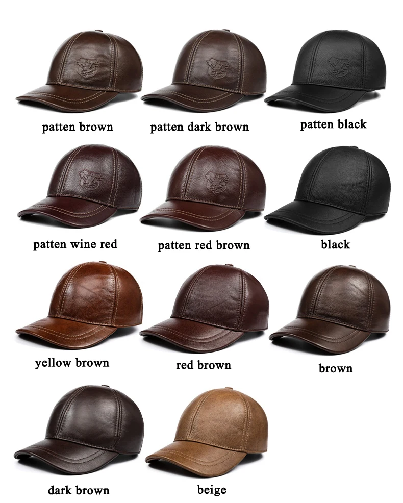 Branded New Mens Genuine Leather Baseball Caps Male Printed Casual Brown/Black Ear Warm Hats With Tab Dad Gift Golf Chapeau