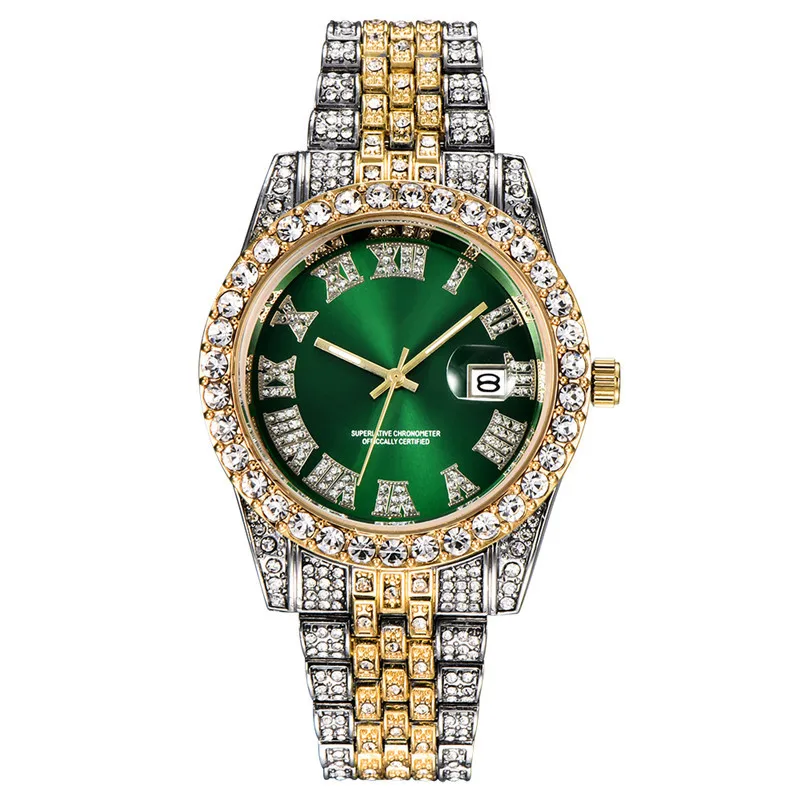 Mens Full Iced Out Watches Luxury Date Quartz Wrist Watches With Micropave CZ Alloy Watch For Women Men Hip Hop Jewelry