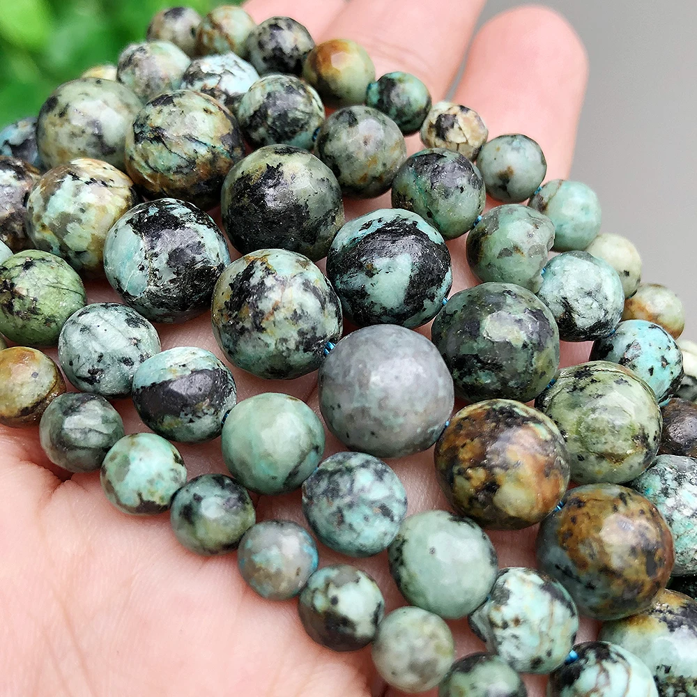 Faceted Natural African Turquoise Stone Beads Round Loose Mineral Beads for Jewelry Making DIY Handmade Bracelet 15\'\' 4 6 8 10mm