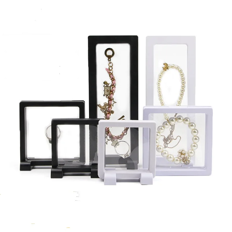 

5Pcs New Transparrent Jewelry Packaging Displays Square Albums Floating Frame Holder Black White Box Storage Gift Packing