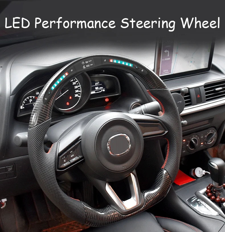 

Real Carbon Fiber LED Steering Wheel compatible for Mazda 3 Mazda 6 CX-4 CX-5 RX-7 BT-50 LED Performance