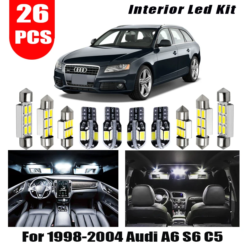 

26pc No Error LED Bulb Interior Dome Map light Auto Interior package kit for 1998-2004 Audi A6 S6 C5 Avant Wagon car styling