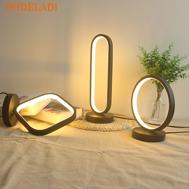 

Aluminum Table lamp Bedroom Bedside decor desk Lamp Modern style Black Ring table lamp Reading LED Night light