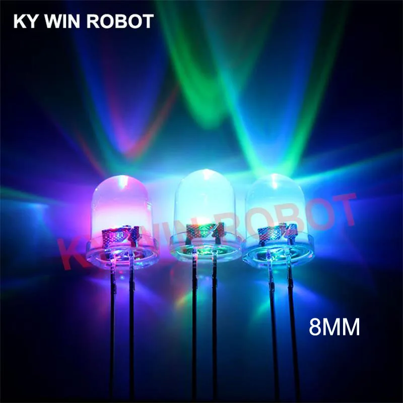 10szt/lot F8 8mm Szybka/Slowiańska Lampa błyskowa RGB Czerwona Zielona Niebieska Tęczowa Wielokolorowa Dioda Świetlna Okrągła LED Pełnokolorowy Zestaw DIY