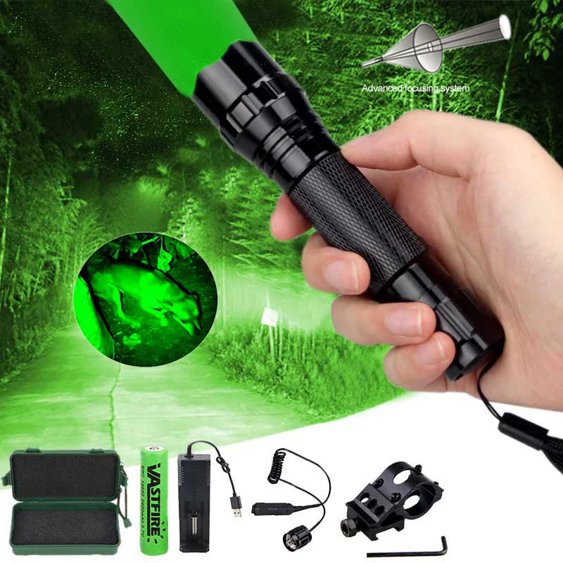 501B Tactical Zoomable LED Weapon Light 300 Yards Hunting Flashlight+Picatinny Rail+ Switch+18650+Charger With Gift Box