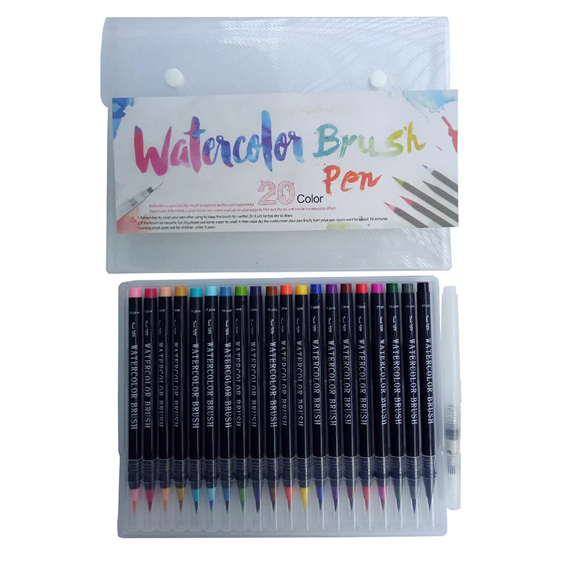 20PCS Colors Art Marker Watercolor Brush Pens for School Supplies Stationery Drawing Coloring Books Manga Calligraphy