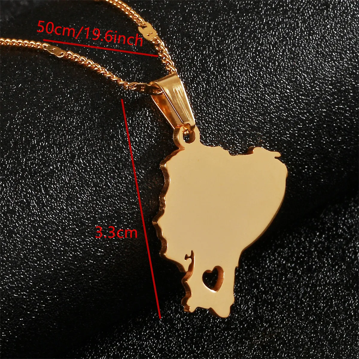 Stainless Steel Ecuador Map Pendant Necklaces Ecuadorian Maps Chain Jewelry