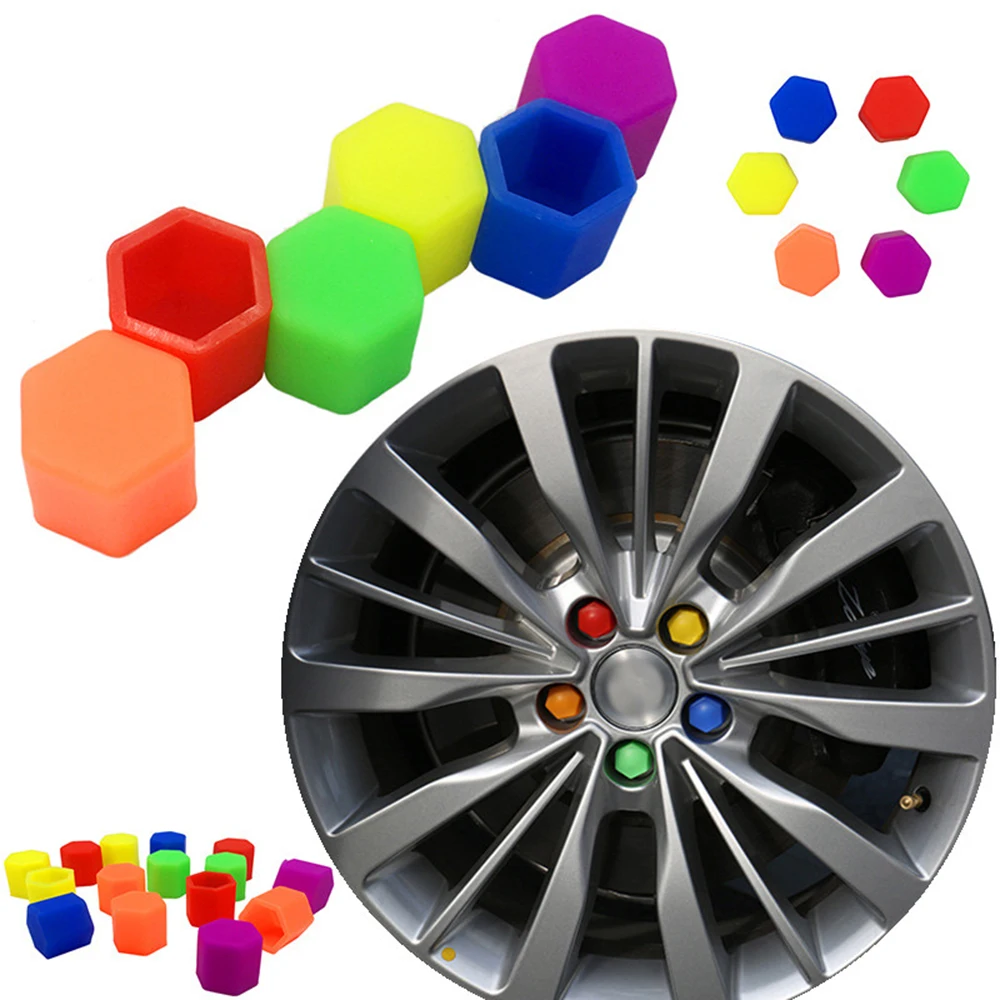 20Pcs 17/19/21mm Silicone Hexagonal Socket Car Wheel Hub Screw Cover Nut Caps Bolt Rims Exterior Decoration Protection Covers