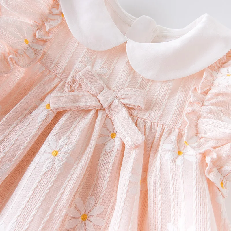 DBJ14119 dave bella summer baby girl\'s princess bow floral zipper dress children fashion party dress kids infant lolita clothes