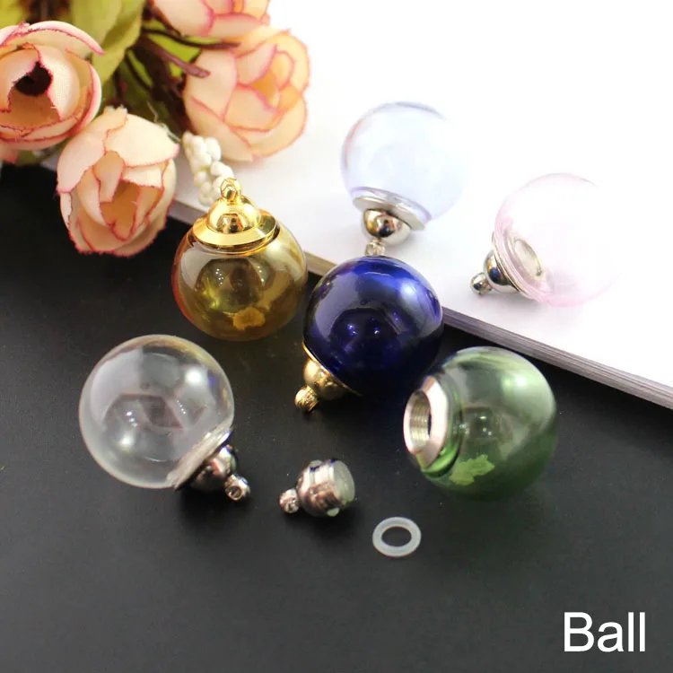 2PCS 20MM Colorful Glass Apple with Metal Screw Cap Mini Vials Pendants Tiny Vial Ring Glass Vial Pendant Diy Jewelry Finding