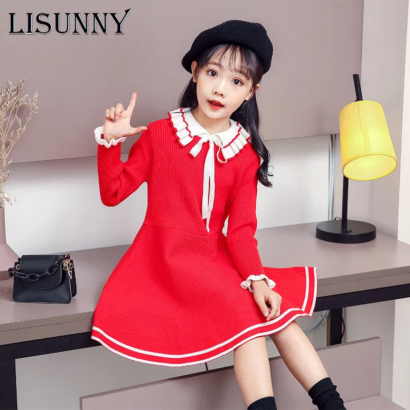 2023 Spring Autumn New Girls Sweater Dress Kids Baby Sweater Children Clothing Knitted Skirt Jumper Pullover Preppy Style