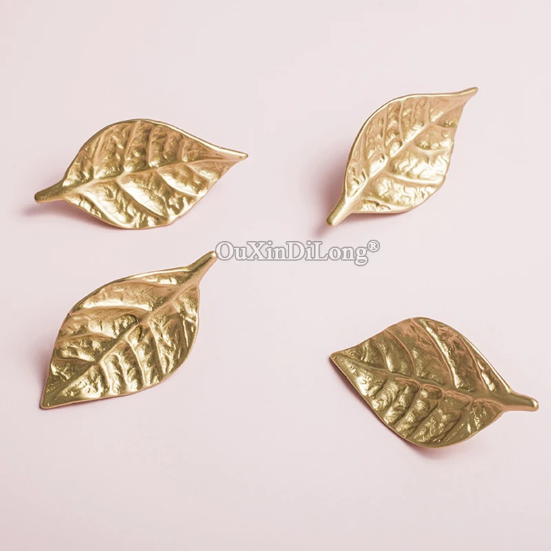 Creative 10PCS Pure Brass Leaf Furniture Pulls Handles Drawer Pulls Cupboard Wardrobe Kitchen TV Wine Cabinet Pulls Decorations