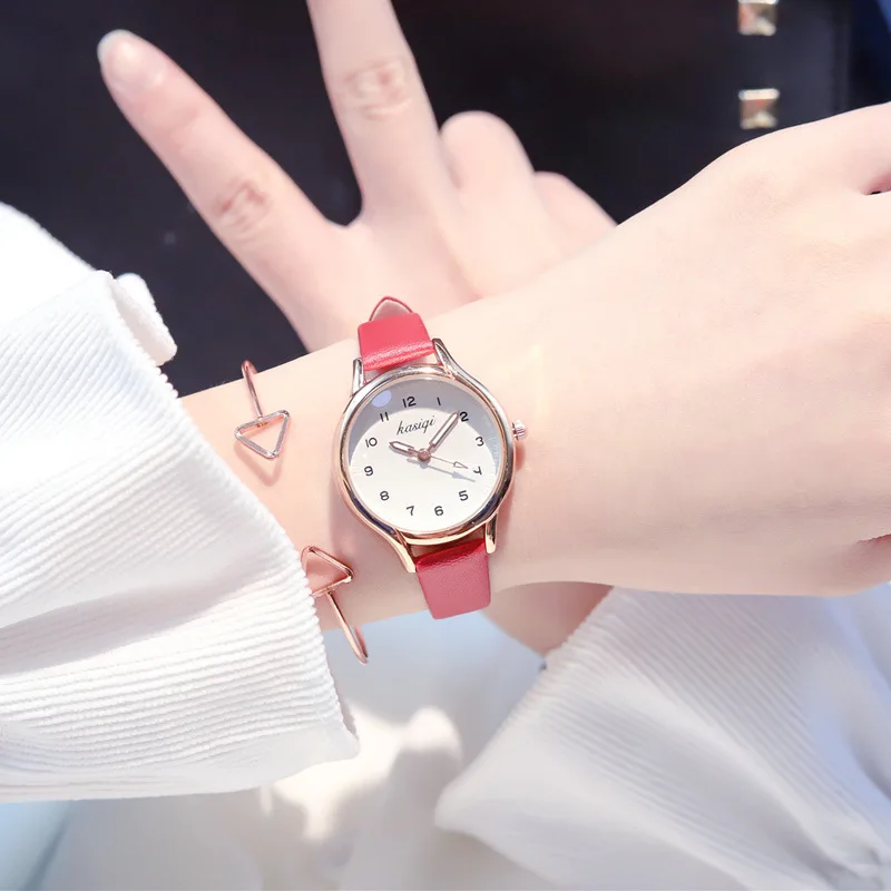 Simple Number Women Watches Nice Vogue Casual Ladies Quartz Wristwatches Exquisite Female White Leather Clock W9831