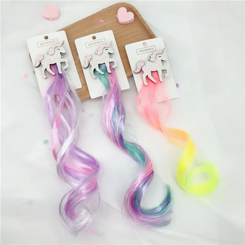 Lovely Hair Accessories Unicorn Hair Clips For Girls Rainbow Glitter Wings Hair Bows Princess Kids Long Wig Hairpins For Hair