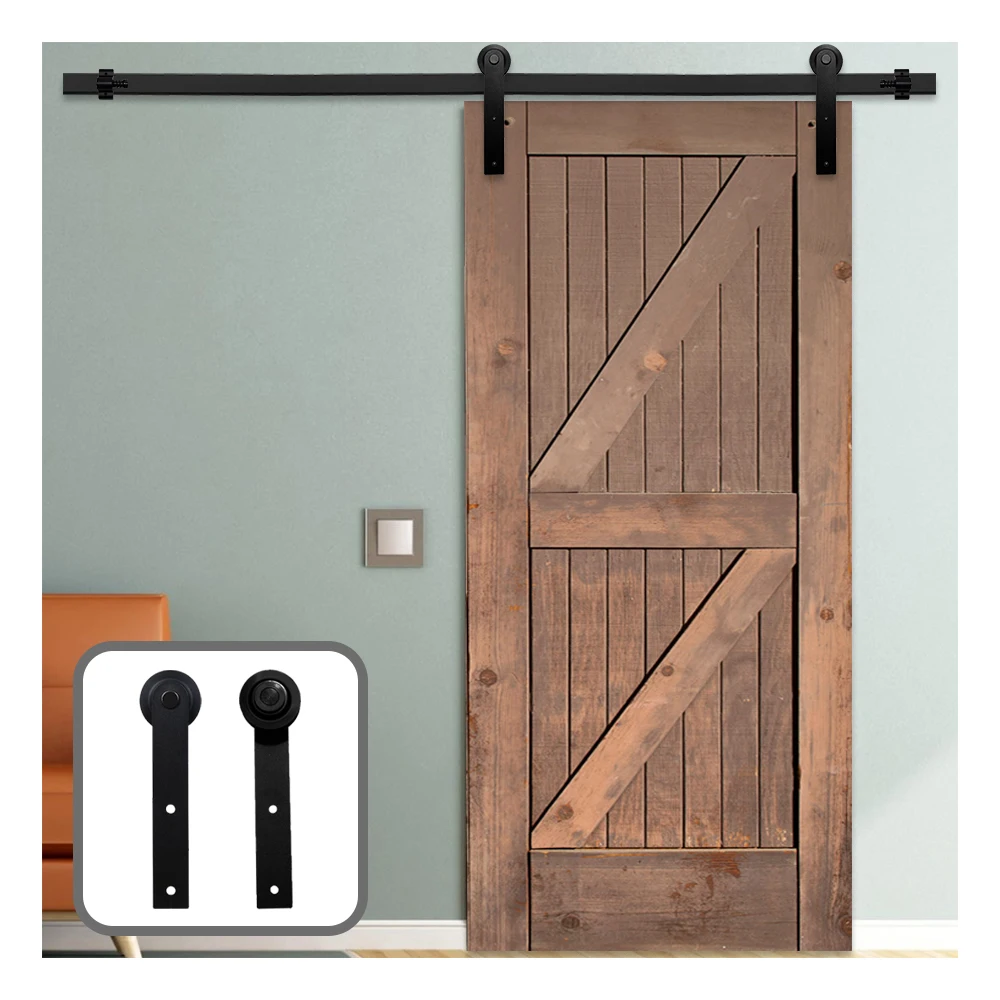 Gifsin 4-9.6FT  Sliding Barn Door Hardware Kit Top Mounted Hanger Track Black Steel Closet Door Roller Rail for Single Door