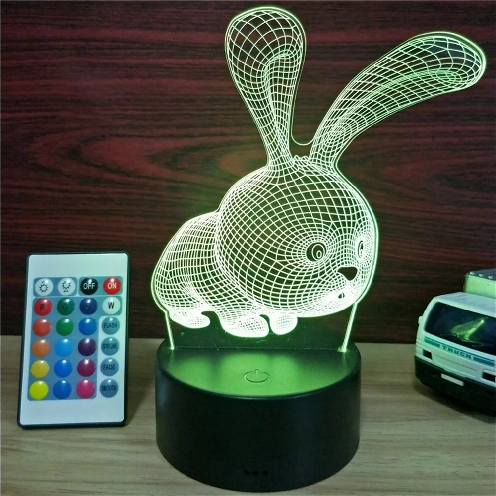 Love 3D Acrylic LED Nightlight Table Lamp for Kids Romantic Rabbit Easter Gift Birthday Party Decor Child Room Lighting