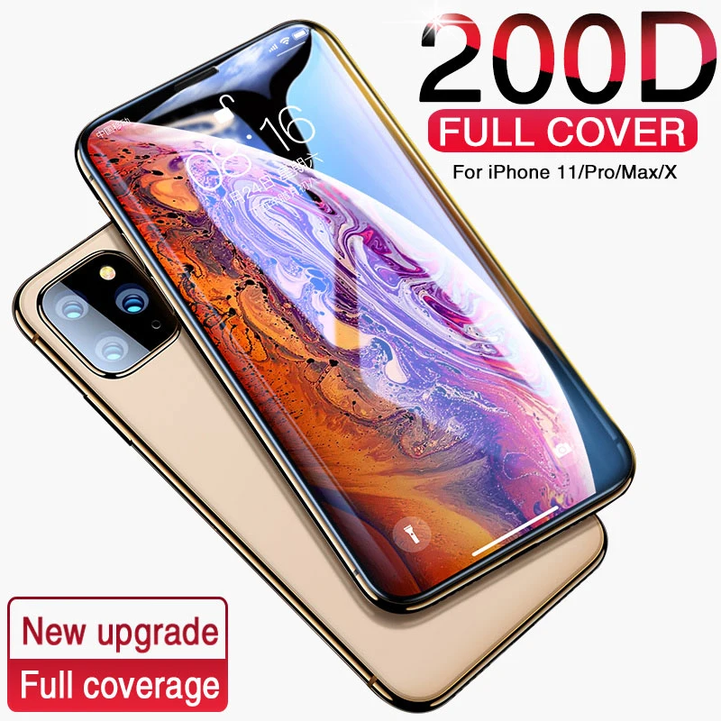 200D Curved Full Cover Protective Glass For iPhone 11 Pro X XS Max XR Tempered Screen Protector Film iPhone 11 12 13 Pro Max