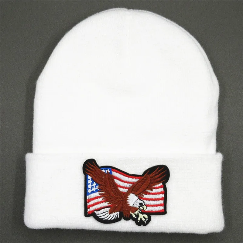 Winter Cotton Eagle Embroidery Thicken Knitted Hat Warm Hat Skullies Cap Beanie Hat for Men and Women 58