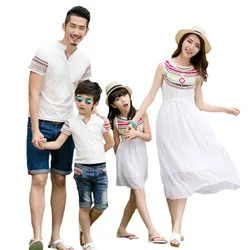 Family Matching Outfits Summer Mom And Daughter white Dress Dad Son Matching T-shirt Family Look Matching Couple Outfits