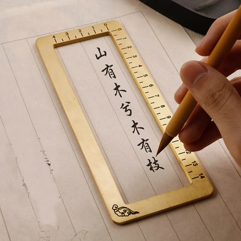 

Metal Dividing Ruler Paperweights Chinese Painting Calligraphy Paper Pressing Prop Brass Paper Weight with Scale