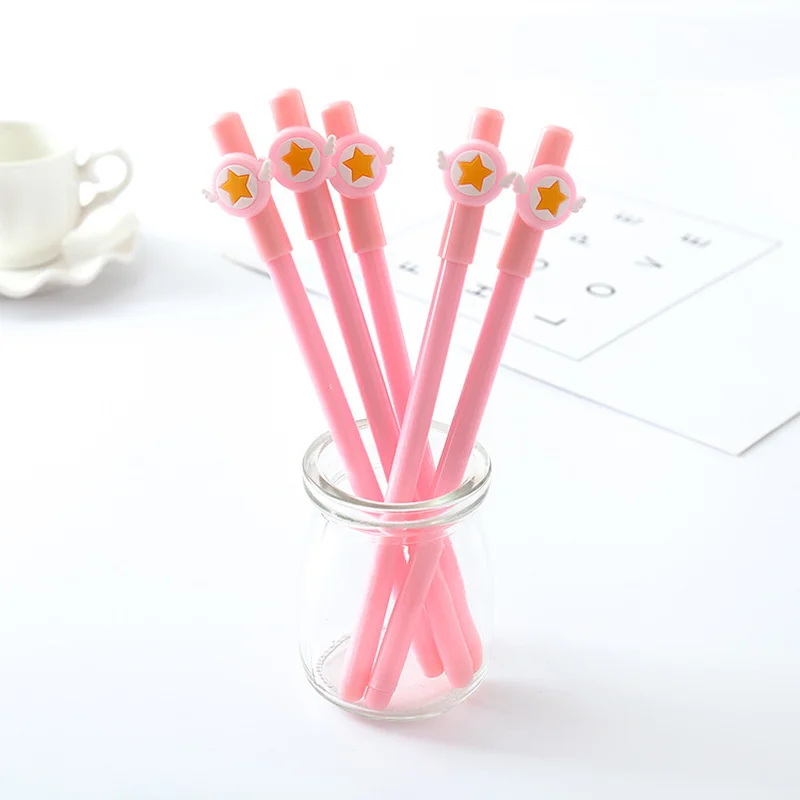 

40 Pcs Cartoon Girl Heart Mocha Girl Wings Star Neutral Pen Pink Student Pens for School Kawaii Stationery Wholesale Gifts