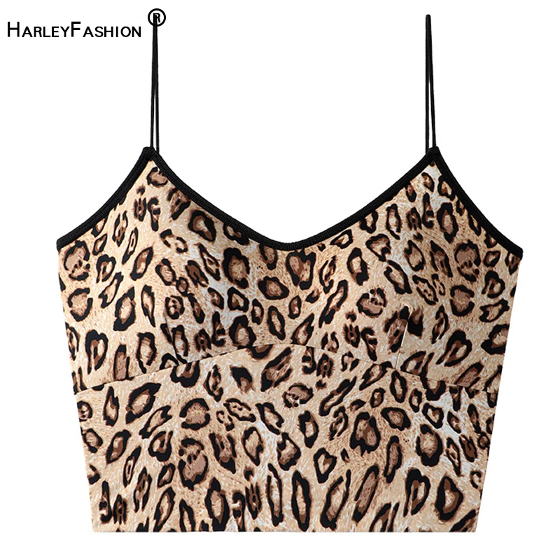 HarleyFashion y2k Women Crop Top Strap Sexy Design Leopard Printing Quality Summer Short Camis