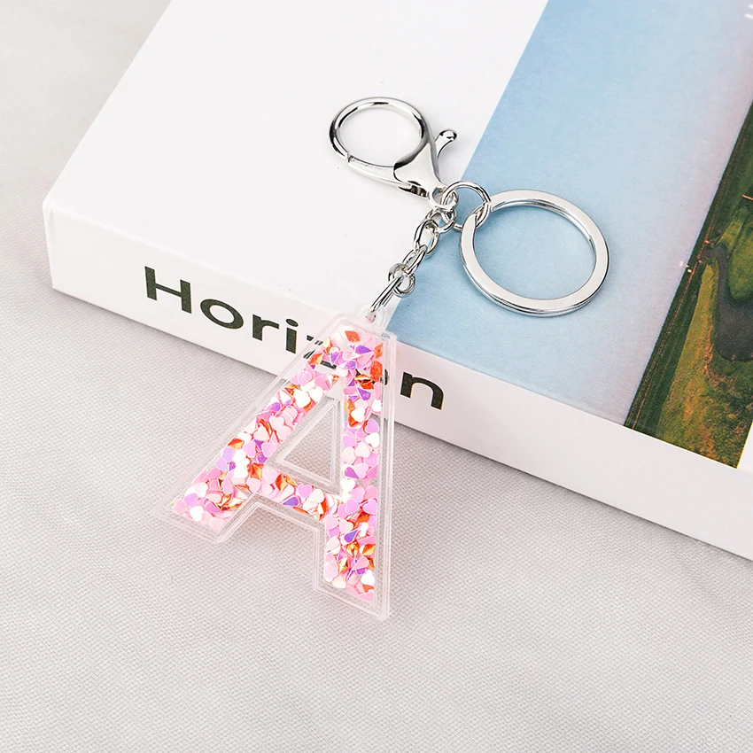 1PC Women Keychains  Glitter Hollowed-out  26 Words Handbag English Letter Keyring  Charms