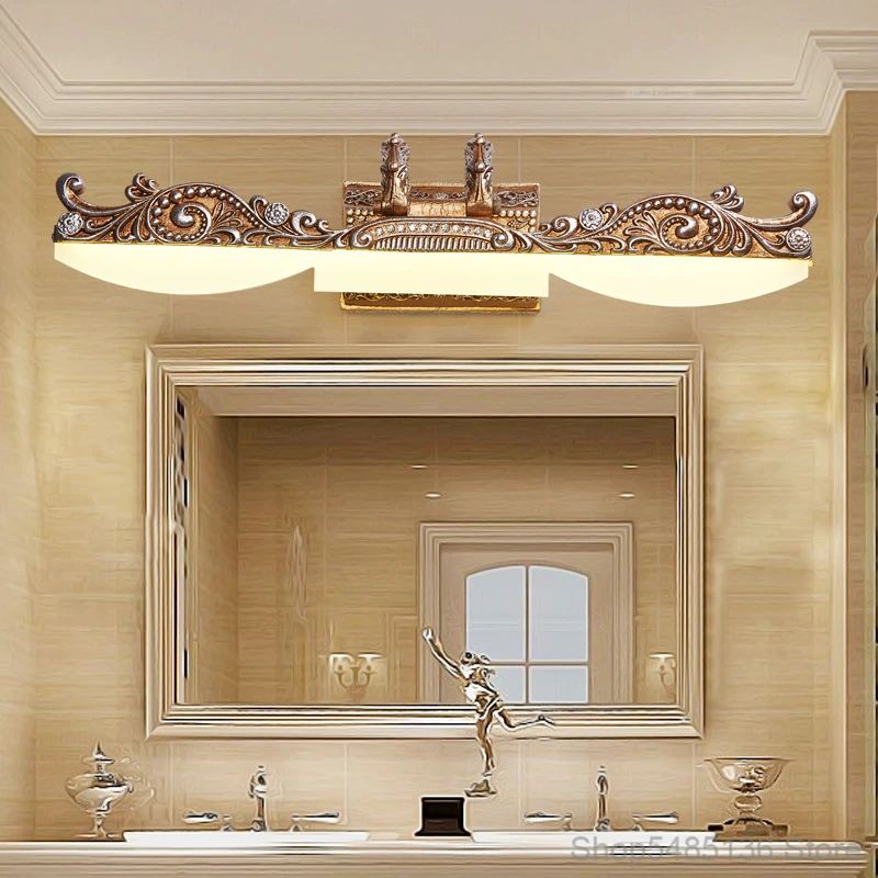 European Vintage Gold Mirror Front Wall Lights Simple Bathroom Makeup Room Wall Lamps Barbershop Led Wall Sconce Light Fixtures