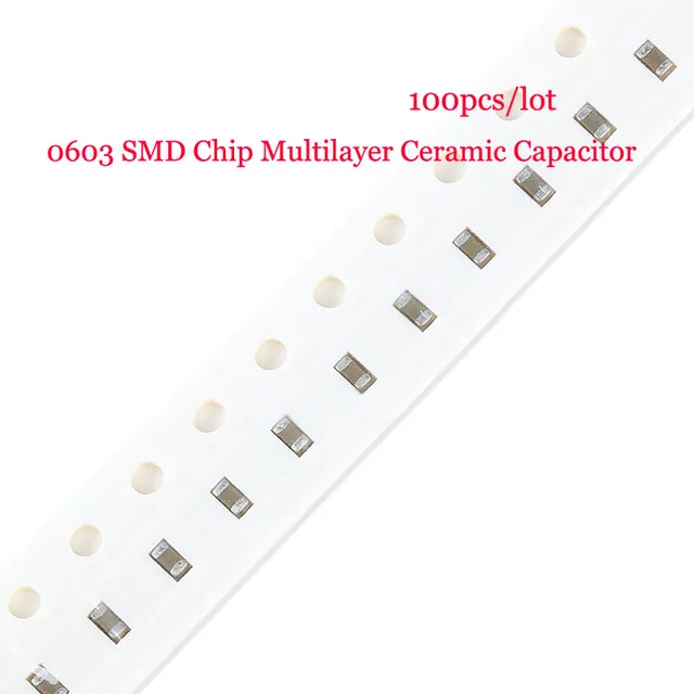 100szt 0603 SMD Chip Wielowarstwowy kondensator ceramiczny 0.5pF 1pF 30pF 47pF 100pF 150pF 1nF 10nF 100nF 0.1uF 1uF 2.2uF 4.7uF 10uF 22uF